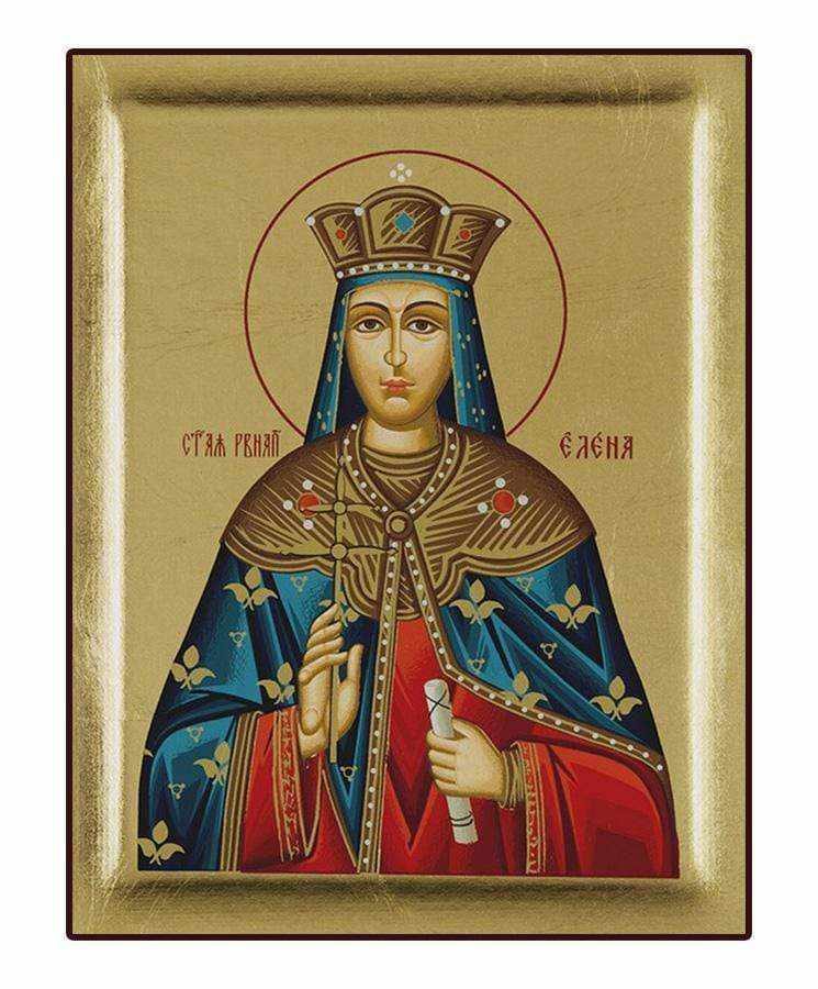 Saint Helena - Excavated wooden image on canvas with gold background - Mount Athos — additional product image 6 from Christianity Art