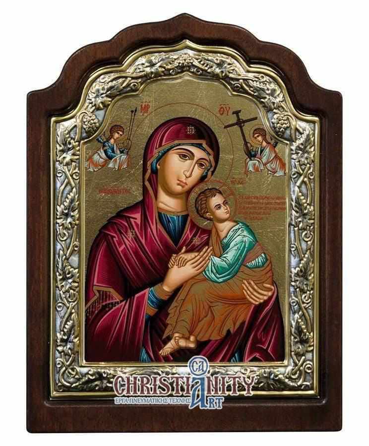 Virgin Mary of Passion - Silver image in wood, locally gilded - Mount Athos