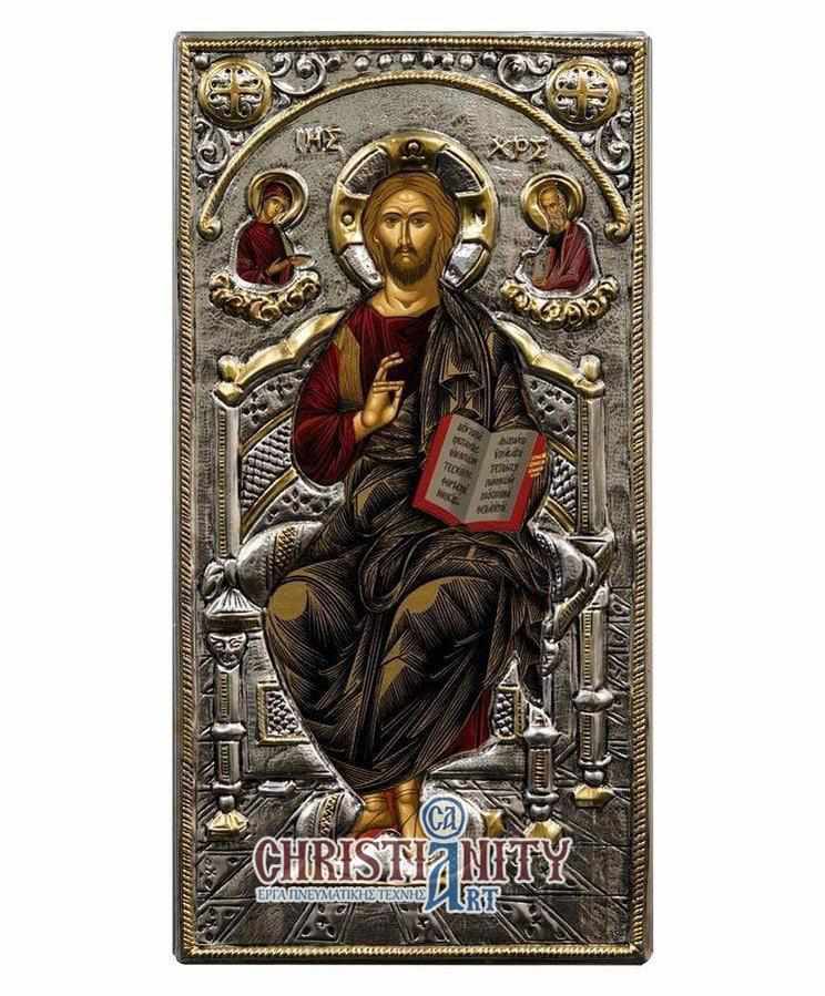 Jesus Christ Enthronus - Silver image on wood, locally gilded - Mount Athos