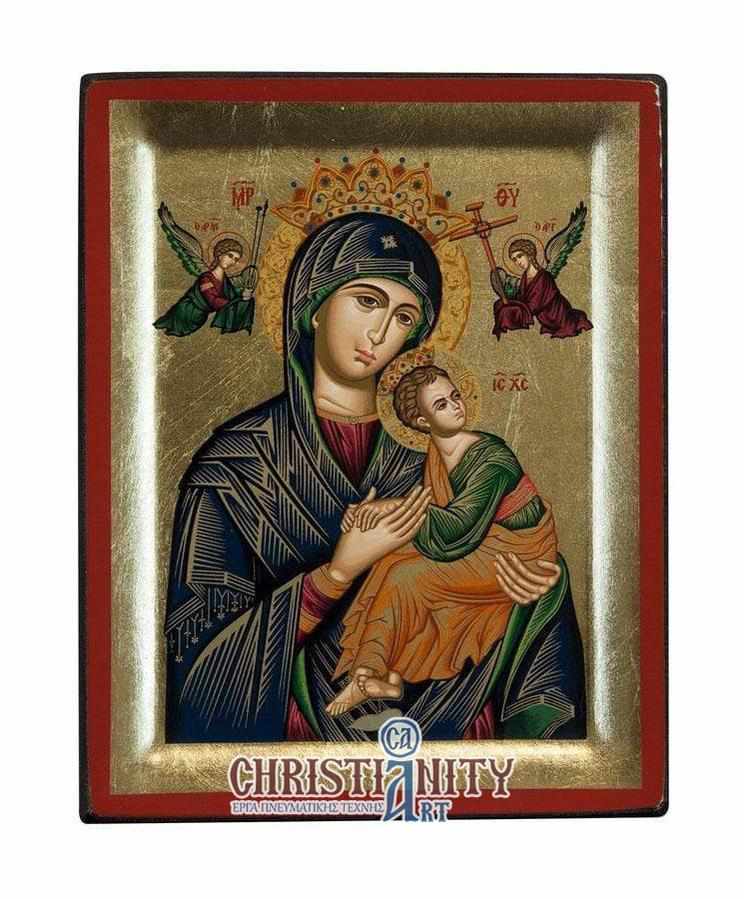 Virgin Mary Permanent Helper - Engraved wooden image on canvas with golden background - Mount Athos — additional product image 2 from Christianity Art
