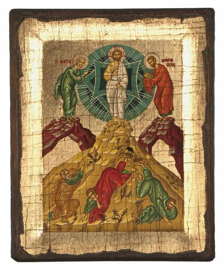 The Metamorphosis - Engraved wooden aged image on canvas with golden background - Mount Athos — additional product image 5 from Christianity Art