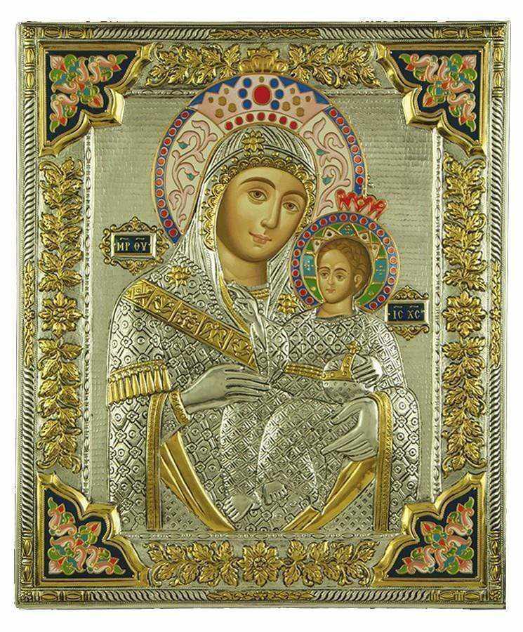 Virgin Mary Bethlehemtis - Silver image on wood, locally gilded and decorated with enamel - Mount Athos — additional product image 4 from Christianity Art