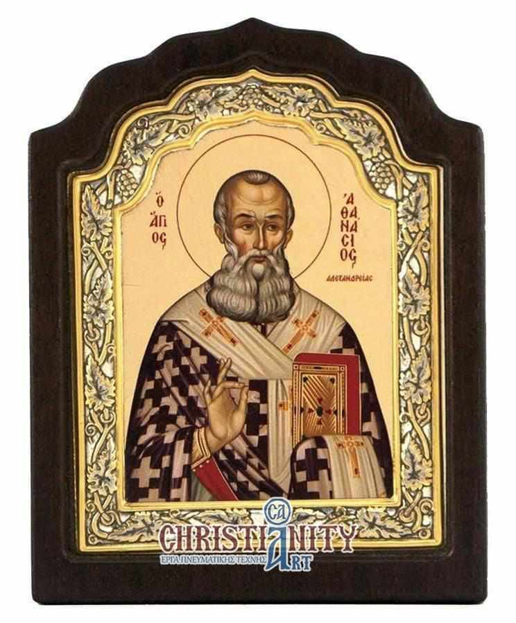 Saint Athanasios - Silver icon on wood, locally gilded - Mount Athos