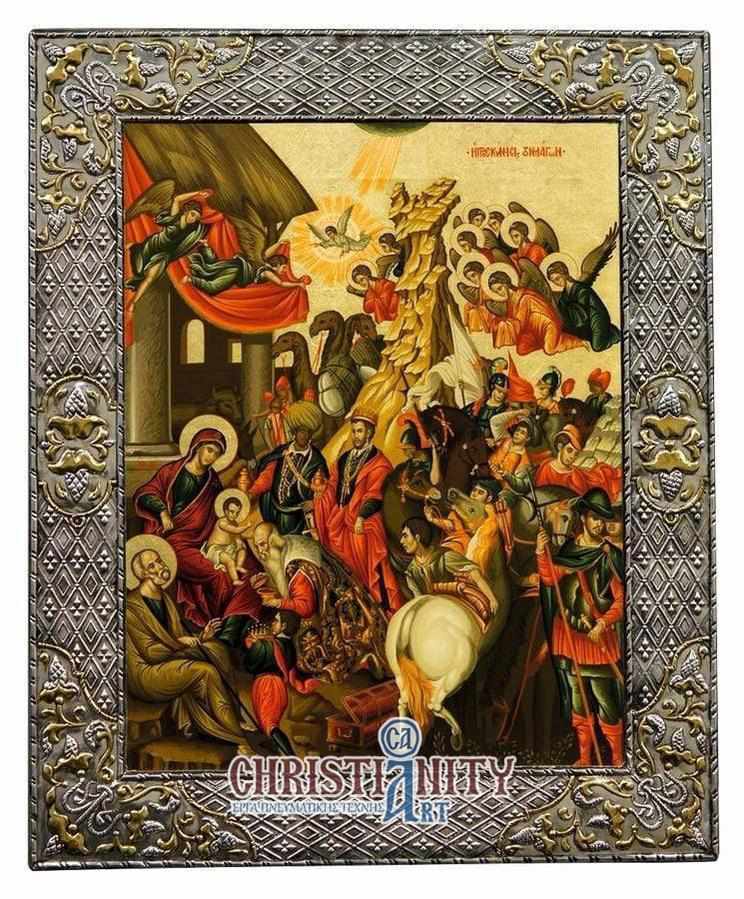 The Birth and Pilgrimage of the Wizards - Silver image in wood, locally gilded - Mount Athos