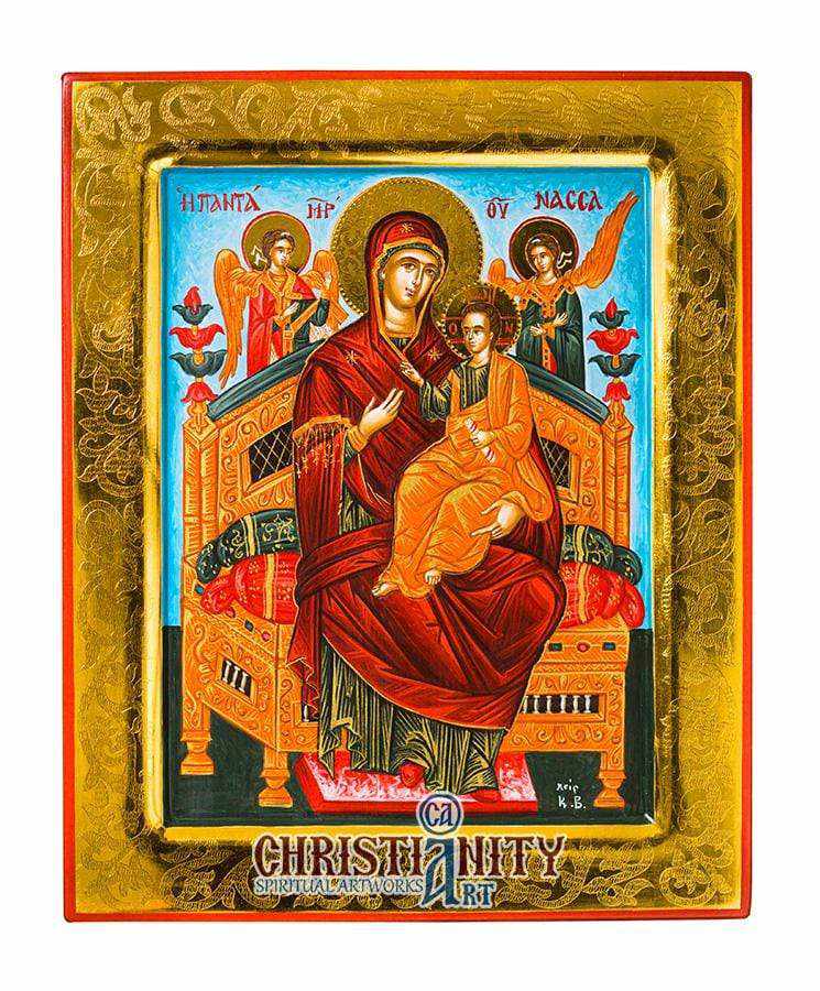 Virgin Mary Pantanassa - Stylvot 100% handmade image on canvas with gold background 24 carats on specially processed wood - Mount Athos