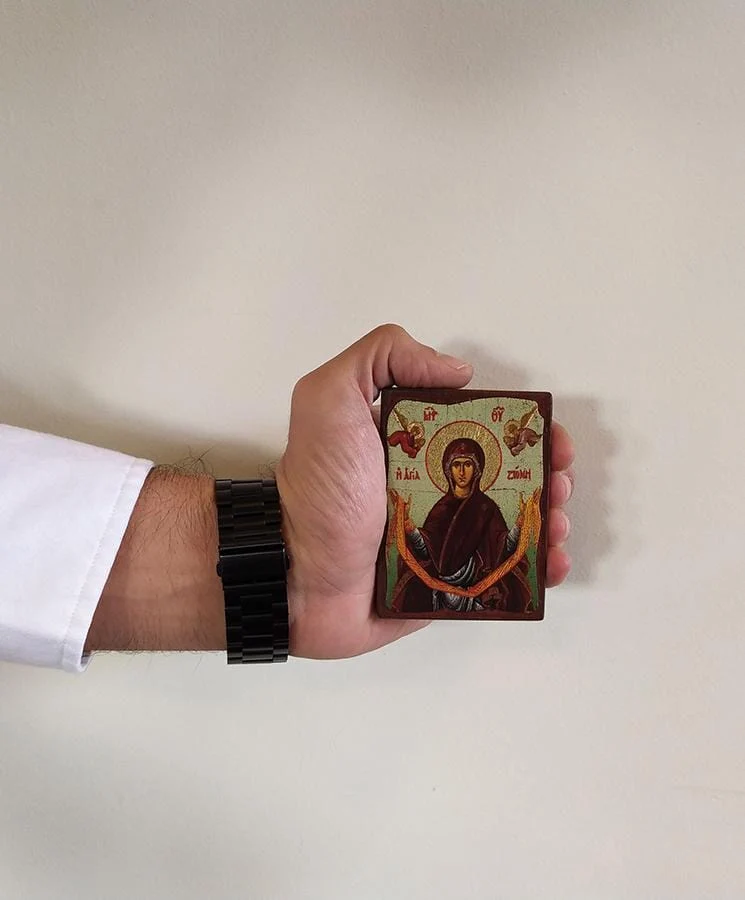 Holy Mary Zone - Wooden aged image on canvas with golden background - Mount Athos — additional product image 4 from Christianity Art