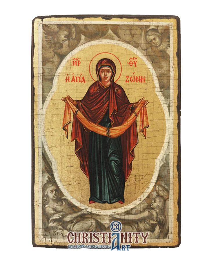 Virgin Mary Saint Zion - Handmade hagiography - Wooden image painted on canvas - Mount Athos