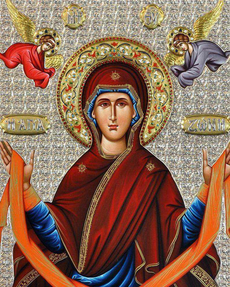Virgin Mary Holy Zone - Silver image in wood, locally gilded and decorated with enamel - Mount Athos — additional product image 3 from Christianity Art