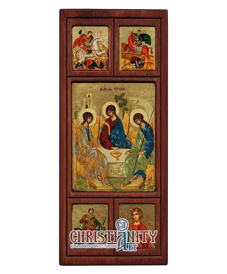 The Holy Trinity - Engraved wooden image painted on canvas - Mount Athos