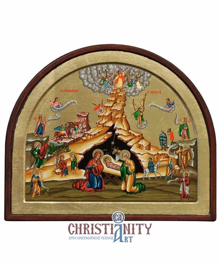 The Birth of Christ - Engraved wooden image painted on canvas - Mount Athos