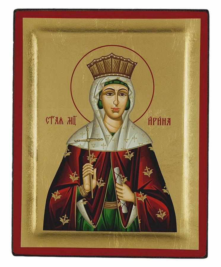 Saint Irina - Excavated wooden image on canvas with gold background - Mount Athos — additional product image 7 from Christianity Art