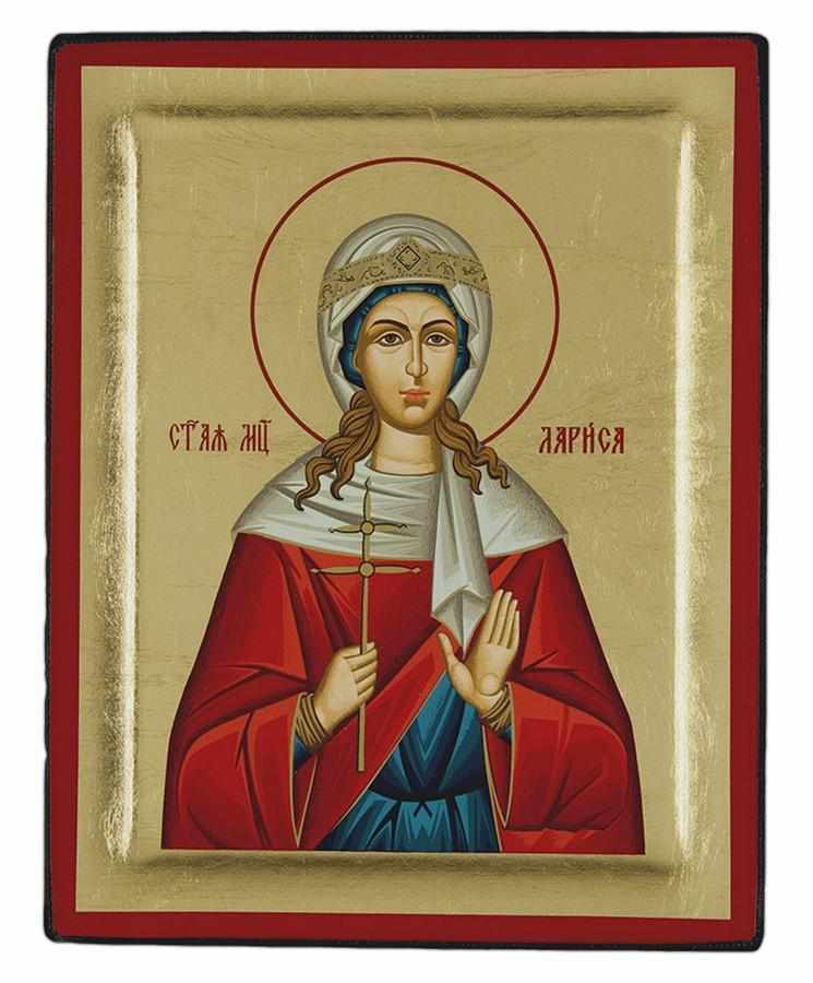 Saint Larissa - Excavated wooden image on canvas with gold background - Mount Athos — additional product image 7 from Christianity Art