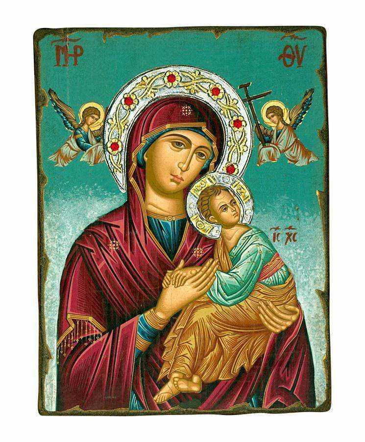 Virgin Mary of Passion - Old wooden image with silver halo locally gold plated - Mount Athos — additional product image 5 from Christianity Art