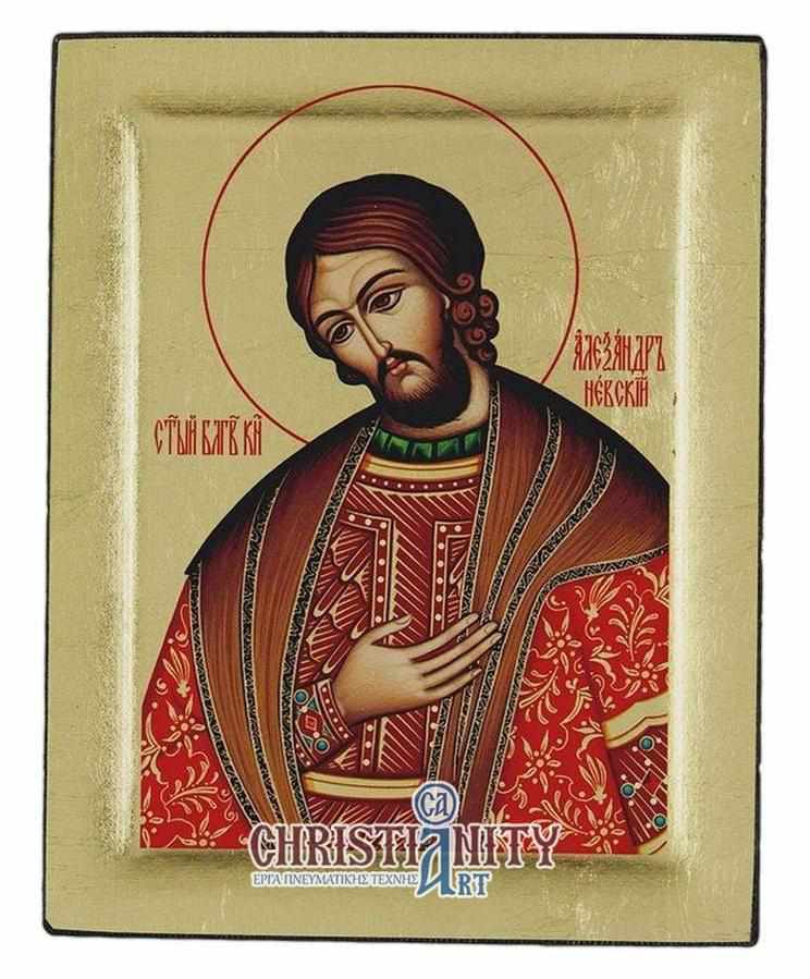 Saint Nefskshin Alexander - Carved wooden image on canvas with gold background - Mount Athos