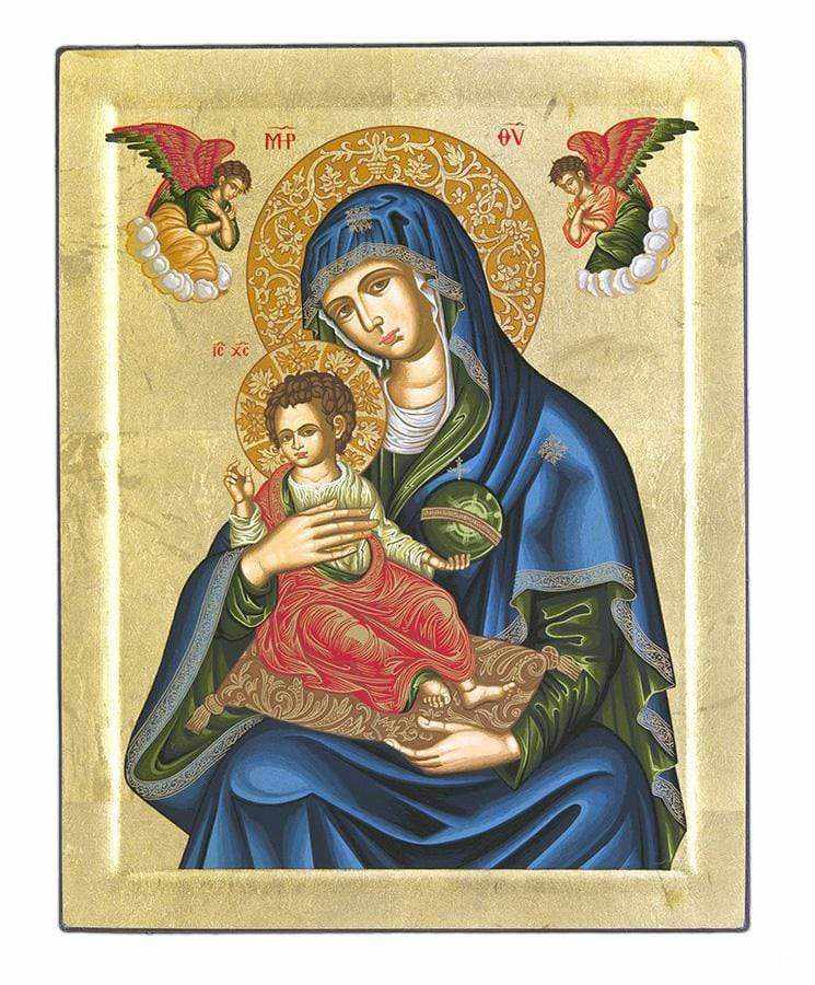 Virgin Mary Babykrateusa - Engraved wooden image on canvas with golden background - Mount Athos — additional product image 6 from Christianity Art