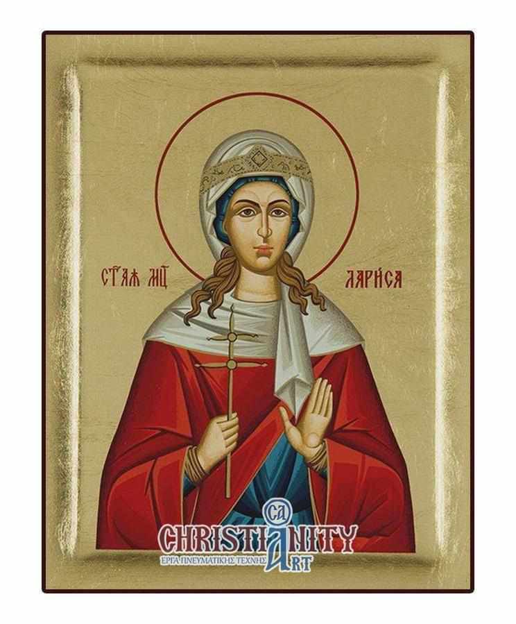 Saint Larissa - Excavated wooden image on canvas with gold background - Mount Athos