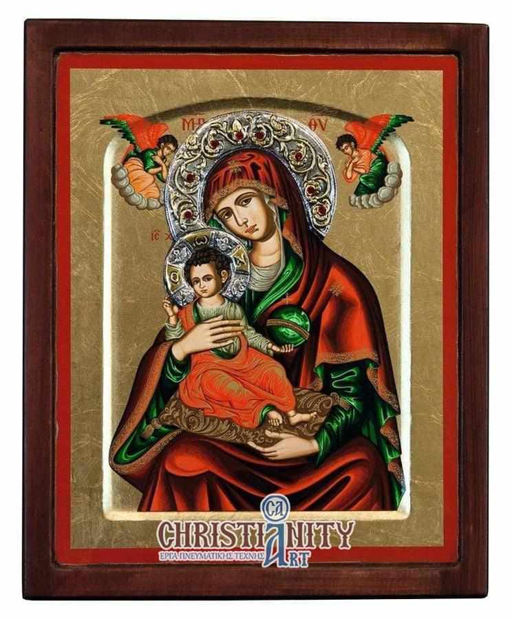 Virgin Mary Babykrateusa - Engraved wooden image with silver halo - Mount Athos — additional product image 3 from Christianity Art