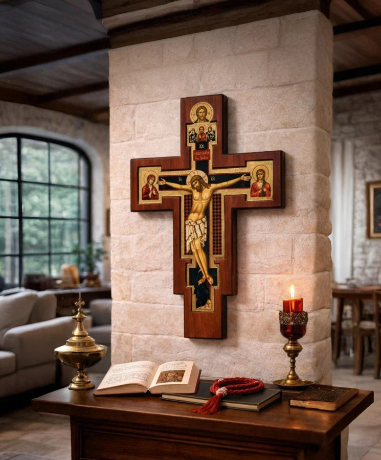 Wooden Cross of Blessing – The Crucifixion of Jesus Christ in Byzantine Hyphos — additional product image 2 from Christianity Art