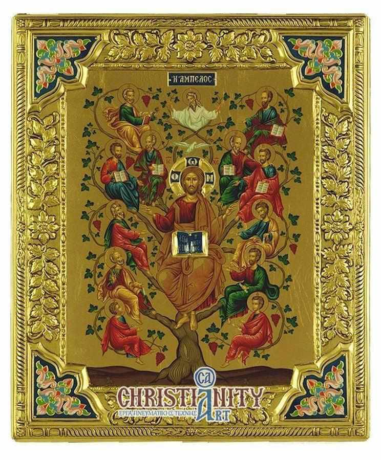 The Vine - Silver image in wood, locally gilded and decorated with enamel - Mount Athos