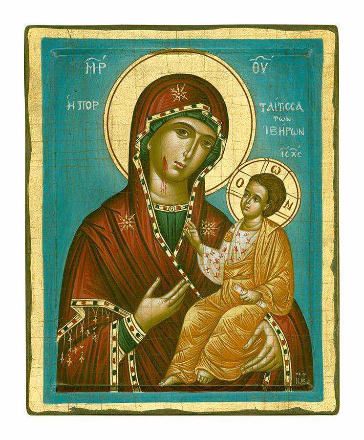 Virgin Mary Portaitissa - 100% handmade wooden image on canvas with gold background - Mount Athos — additional product image 4 from Christianity Art