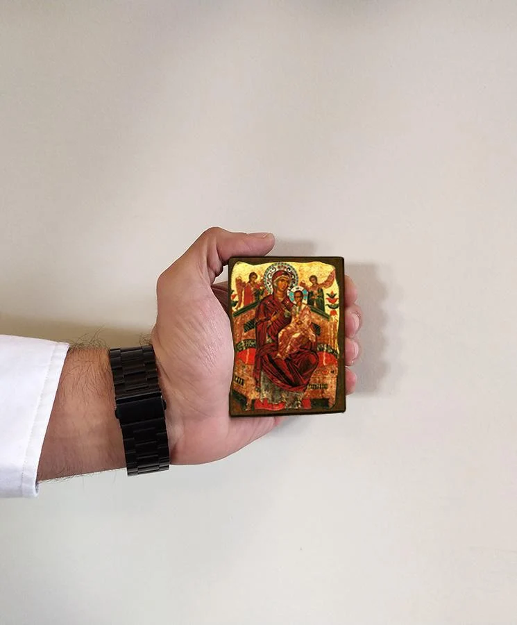 Virgin Mary Pantanassa - Wooden aged image on canvas with golden background - Mount Athos — additional product image 4 from Christianity Art
