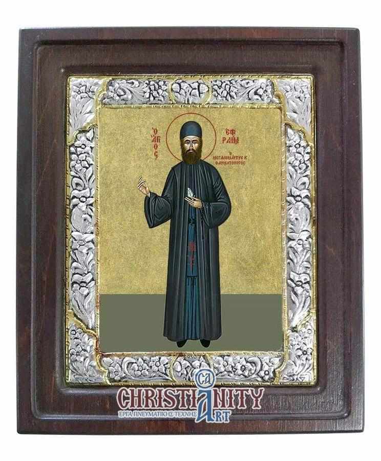 Saint Ephraim the Great Martyr and Miracle Worker - Silver icon on wood, locally gilded - Mount Athos