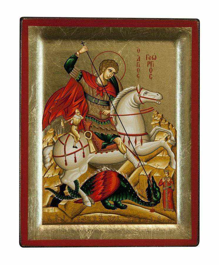 Saint George - Engraved wooden image on canvas with gold background - Mount Athos — additional product image 7 from Christianity Art