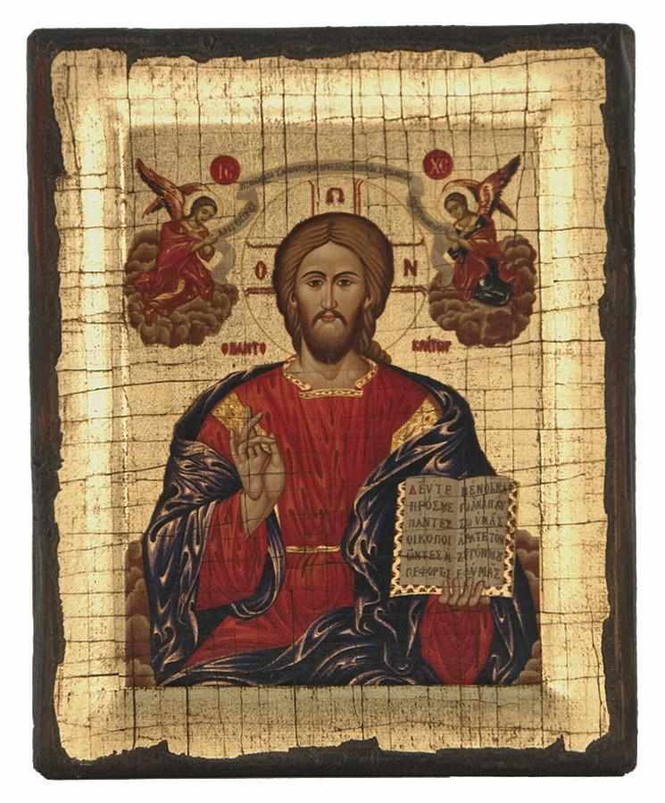 Christ Almighty - Engraved wooden aged image on canvas with golden background - Mount Athos — additional product image 5 from Christianity Art