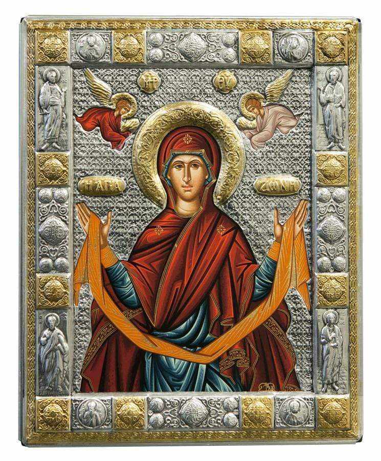 Holy Mary Zone - Silver image in wood, locally gold plated - Mount Athos — additional product image 8 from Christianity Art