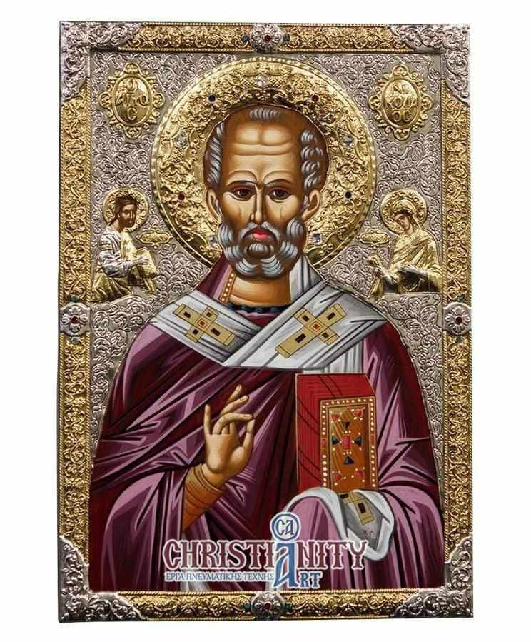 Saint Nikolaos - Silver icon on wood, locally gilded - Mount Athos — additional product image 2 from Christianity Art