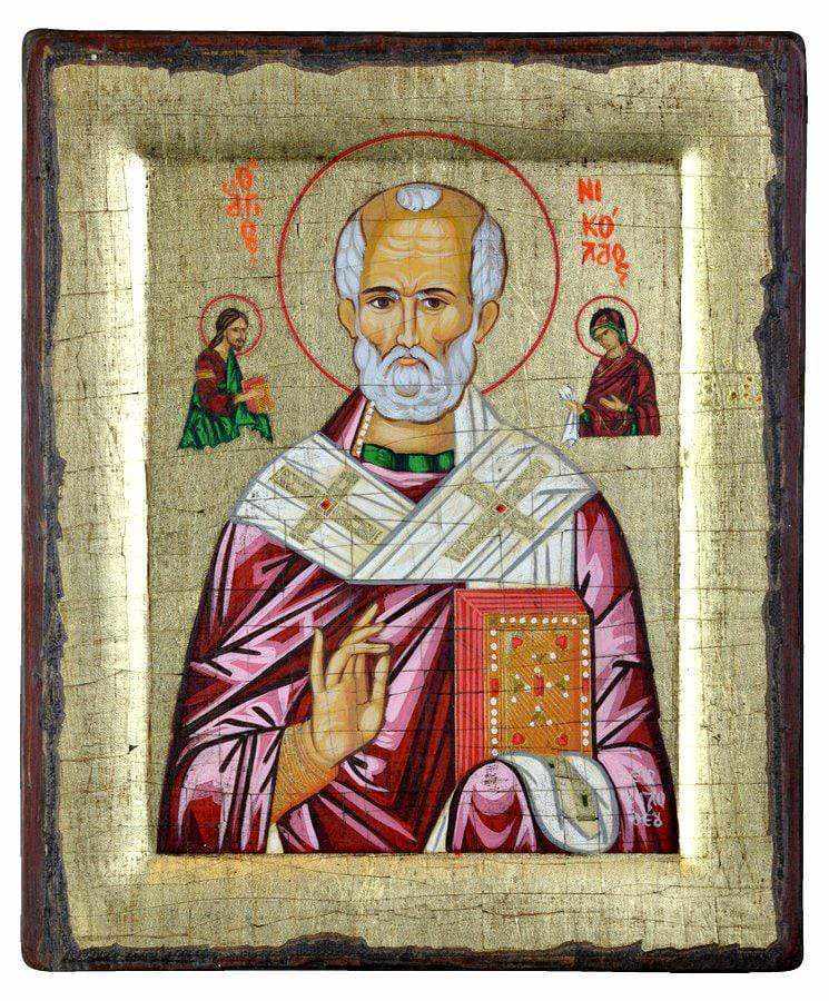 Saint Nikolaos - Handmade icon of hagiography on aged wood - Mount Athos — additional product image 4 from Christianity Art