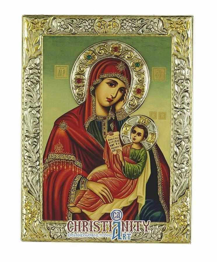 Virgin Mary and Baby - Silver image on wood, locally gilded - Mount Athos — additional product image 2 from Christianity Art