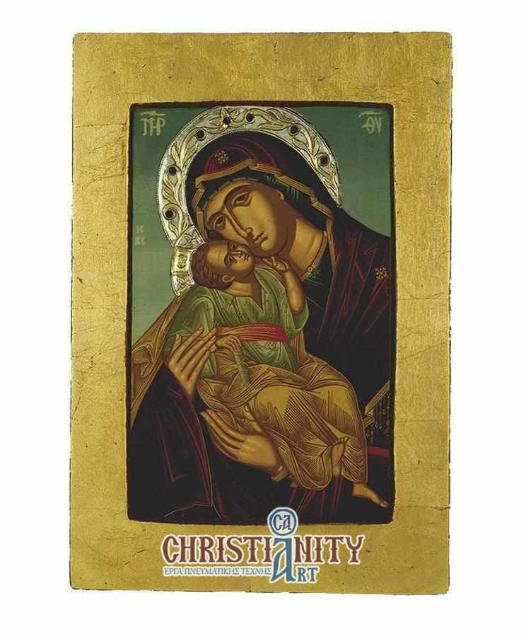Virgin Mary Glylofilousa - Old wooden image with silver halo locally gold plated - Mount Athos — additional product image 2 from Christianity Art