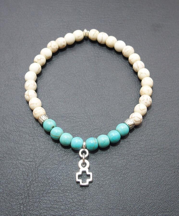 Howlite Bead Bracelet with Cross