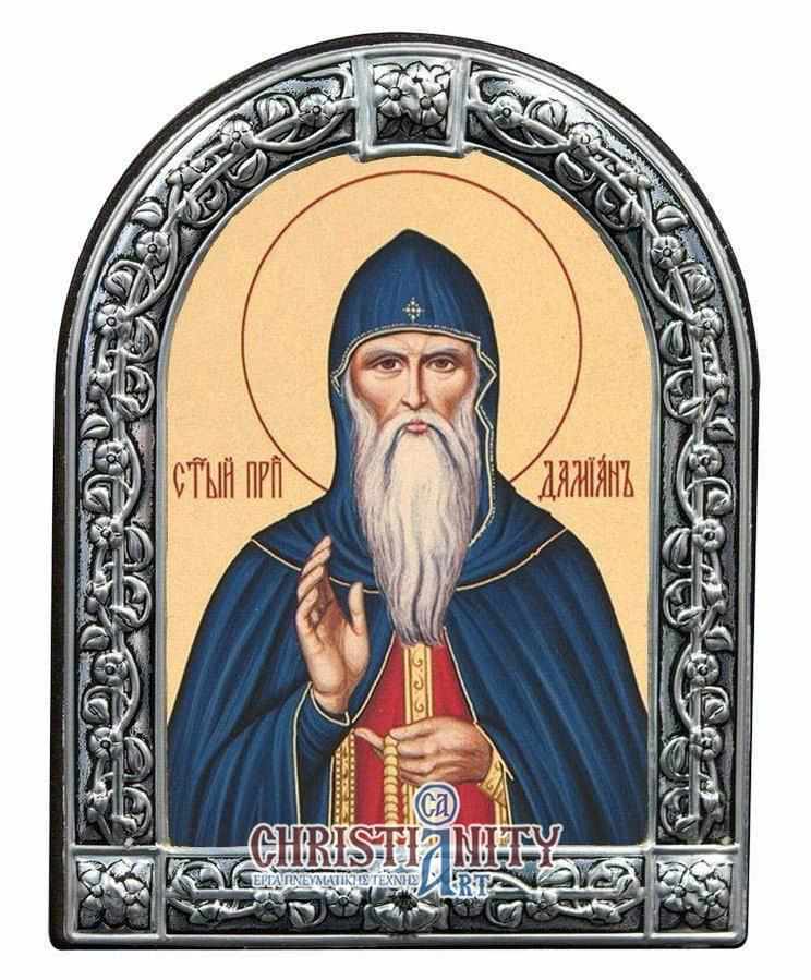 Saint Damianos - Image on wood with an indelible metal frame - Mount Athos