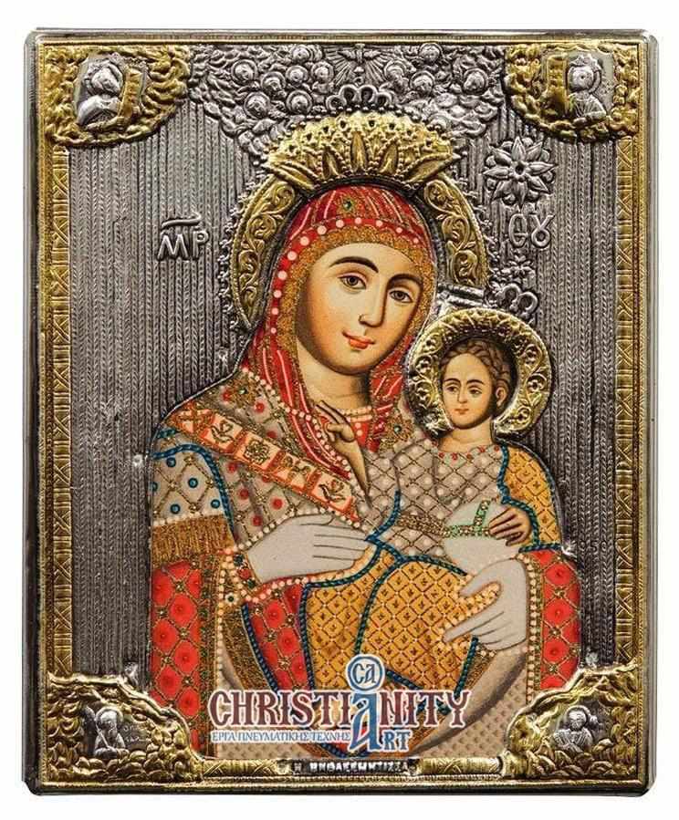 Virgin Mary Bethlehemtis - Silver image on wood, locally gilded - Mount Athos