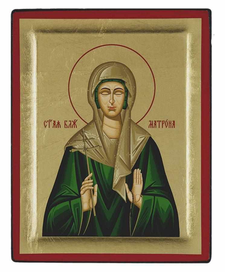 Saint Matrona - Excavated wooden image on canvas with gold background - Mount Athos — additional product image 7 from Christianity Art