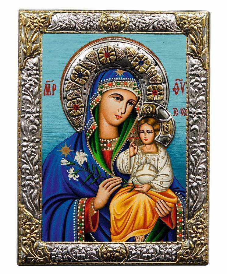Virgin Mary of the Lilies - Silver image in wood, locally gilded - Mount Athos — additional product image 7 from Christianity Art