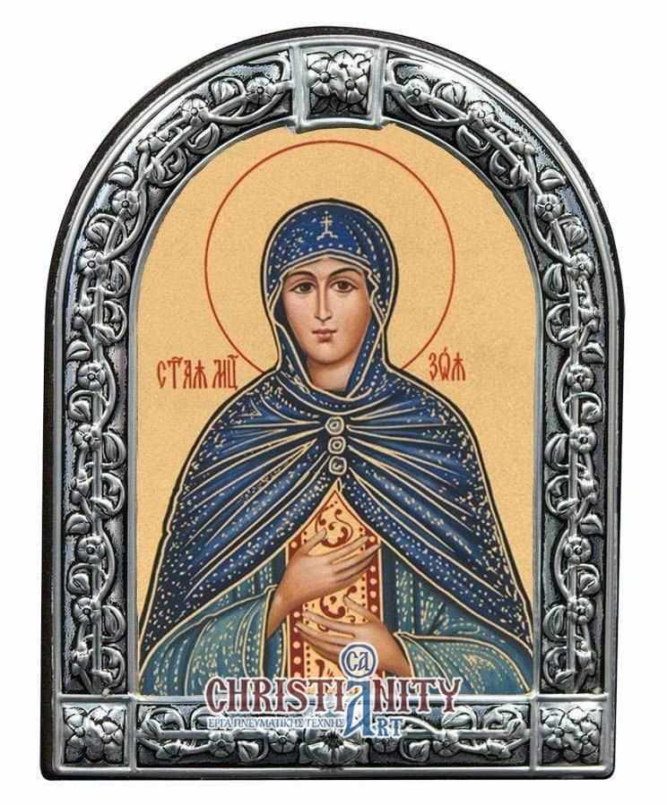 Saint Zoi - Image on wood with an indelible metal frame - Mount Athos