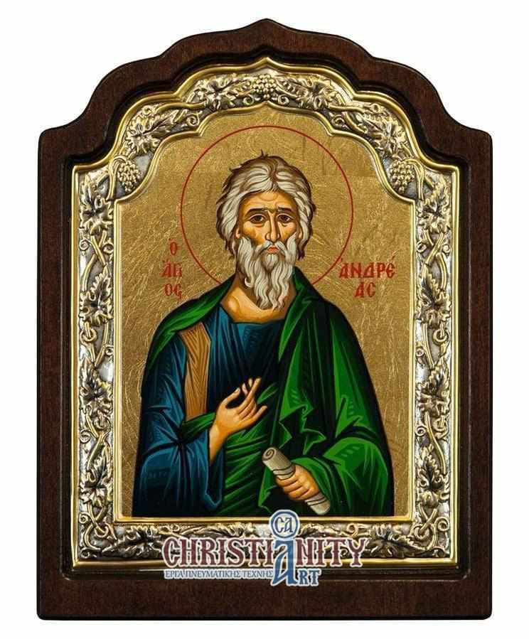 Saint Andrew - Silver icon on wood, locally gilded - Mount Athos