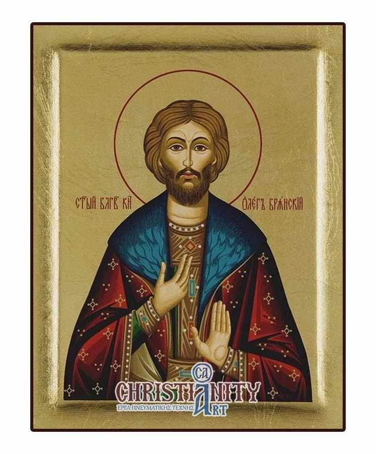 St. Oleg - Engraved wooden image on canvas with golden background - Mount Athos