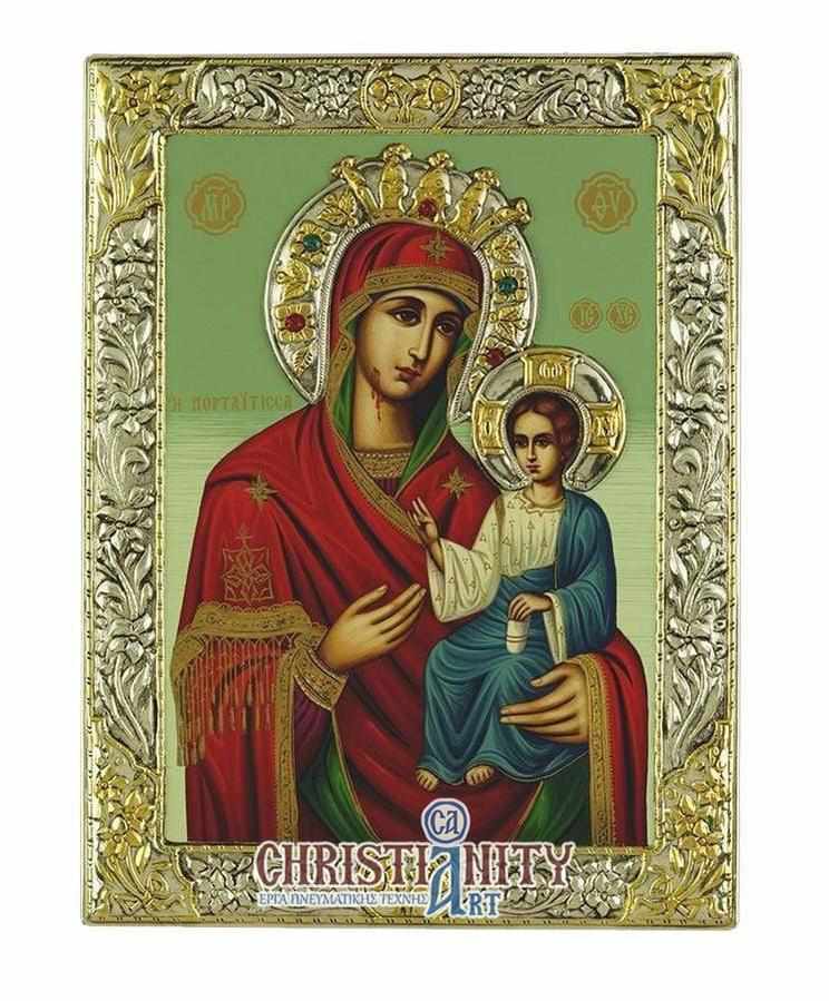Virgin Mary Portaitissa - Silver image on wood, locally gilded - Mount Athos — additional product image 2 from Christianity Art