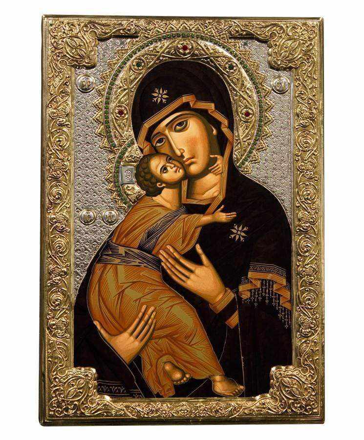 Virgin Mary Vladimir - Silver image in wood, locally gilded - Mount Athos — additional product image 9 from Christianity Art