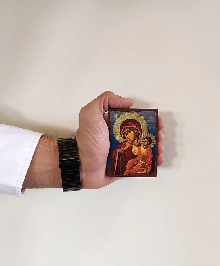Virgin Mary Paramythia - Wooden aged image on canvas with golden background - Mount Athos — additional product image 4 from Christianity Art