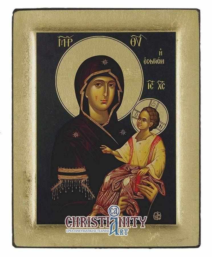 Virgin Mary Slaughtered - Engraved wooden image on canvas with golden background - Mount Athos