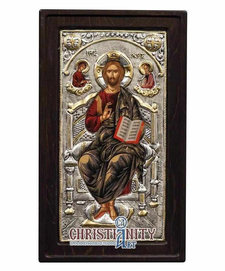 Jesus Christ Enthronus - Silver image on wood, locally gilded - Mount Athos