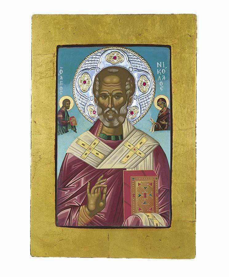 Saint Nikolaos - Aged wooden icon with a silver halo locally gilded - Mount Athos — additional product image 10 from Christianity Art