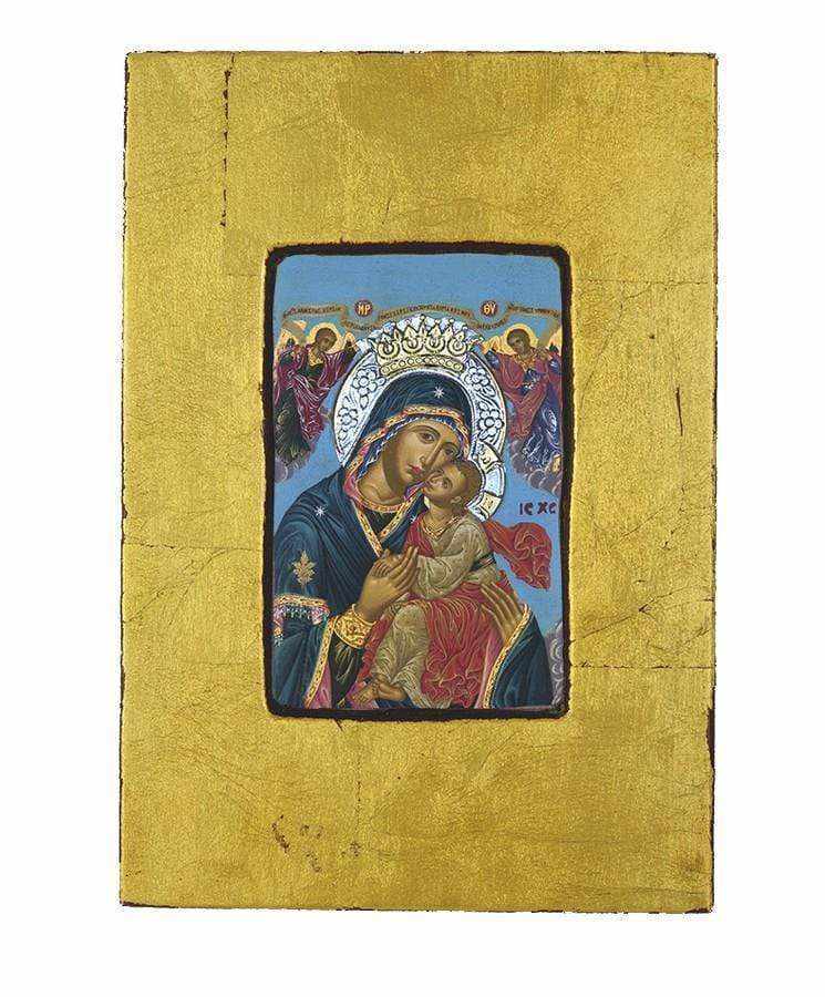 Virgin Mary Glylofilousa - Old wooden image with silver halo locally gold plated - Mount Athos — additional product image 7 from Christianity Art
