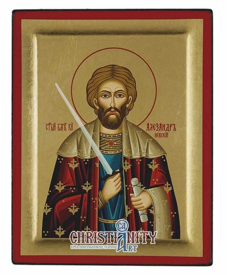 Saint Alexander - Excavated wooden image on canvas with gold background - Mount Athos — additional product image 2 from Christianity Art