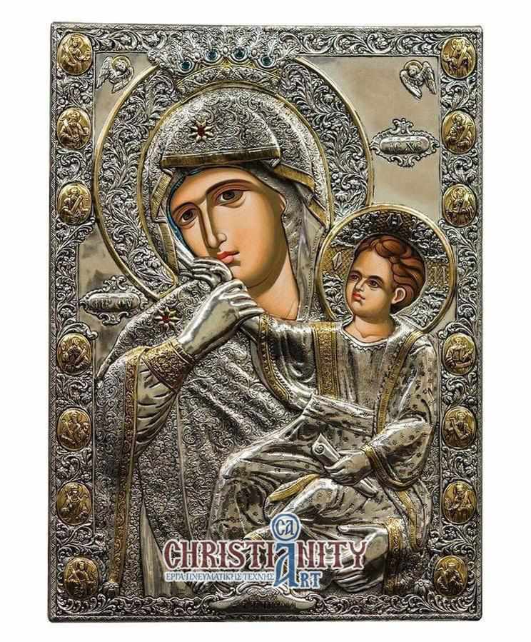 Virgin Mary Paramythia - Silver image on wood, locally gilded - Mount Athos — additional product image 2 from Christianity Art